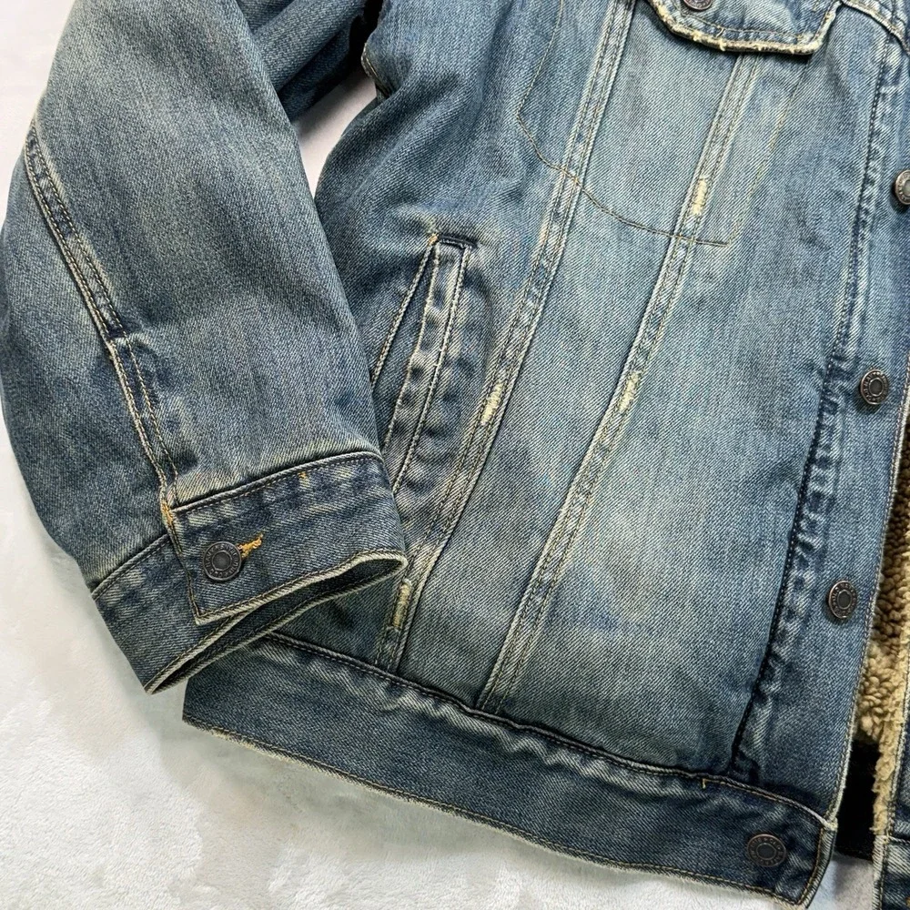 Old Navy Denim Sherpa Trucker Jacket Men's L Blue Jean Fleece Lined Western